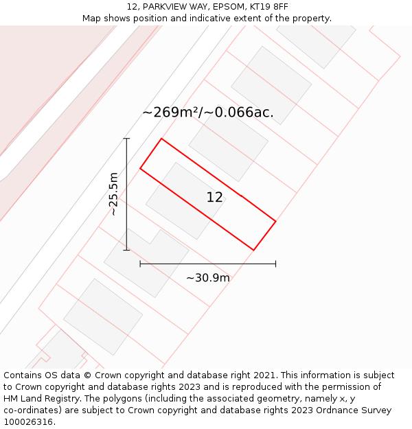 12, PARKVIEW WAY, EPSOM, KT19 8FF: Plot and title map
