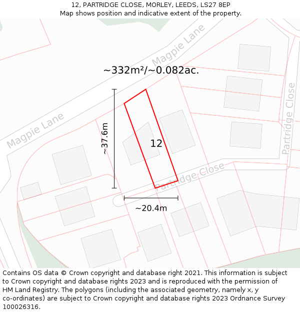 12, PARTRIDGE CLOSE, MORLEY, LEEDS, LS27 8EP: Plot and title map