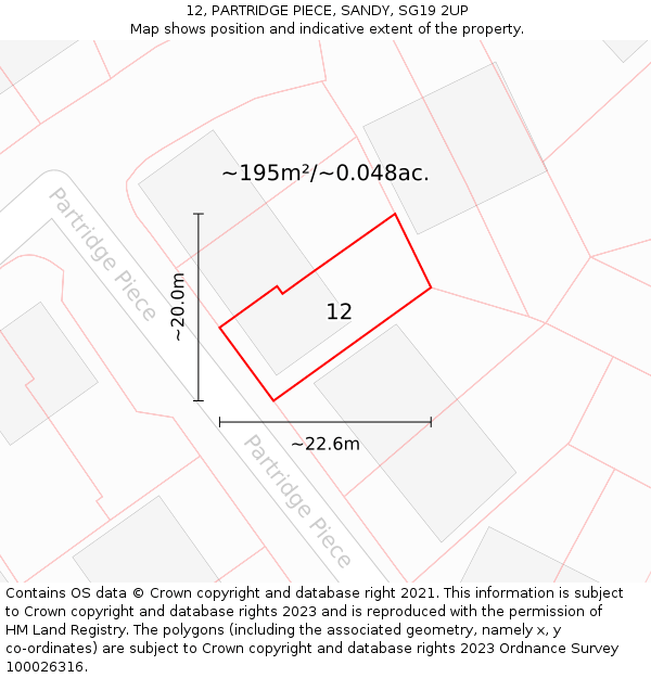 12, PARTRIDGE PIECE, SANDY, SG19 2UP: Plot and title map