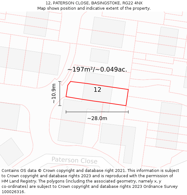 12, PATERSON CLOSE, BASINGSTOKE, RG22 4NX: Plot and title map