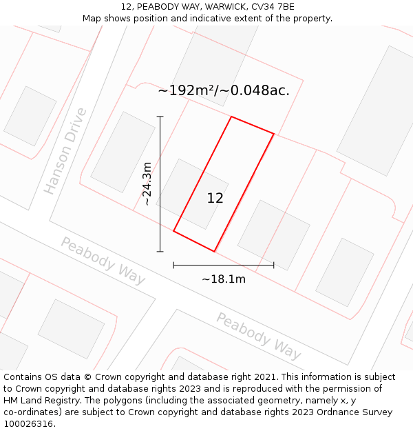 12, PEABODY WAY, WARWICK, CV34 7BE: Plot and title map
