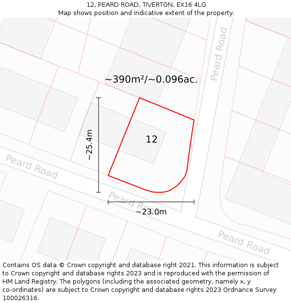12, PEARD ROAD, TIVERTON, EX16 4LG: Plot and title map