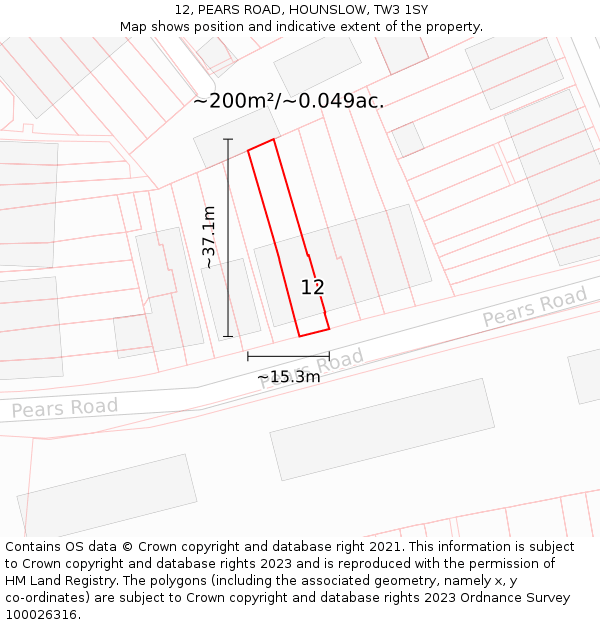 12, PEARS ROAD, HOUNSLOW, TW3 1SY: Plot and title map