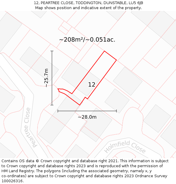 12, PEARTREE CLOSE, TODDINGTON, DUNSTABLE, LU5 6JB: Plot and title map