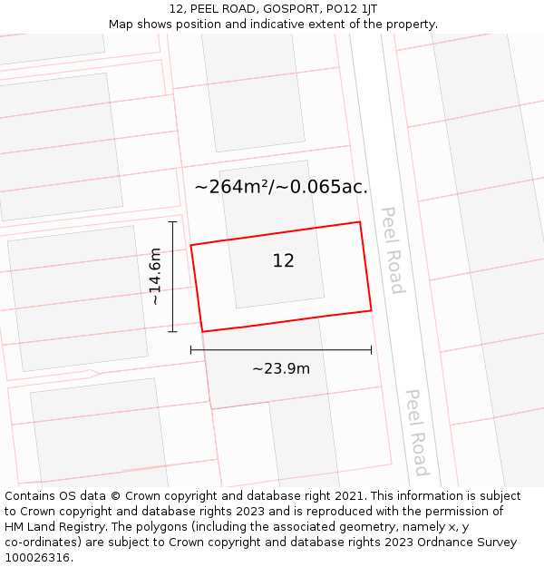 12, PEEL ROAD, GOSPORT, PO12 1JT: Plot and title map