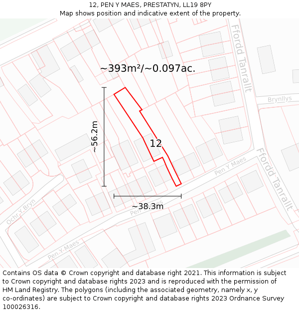 12, PEN Y MAES, PRESTATYN, LL19 8PY: Plot and title map