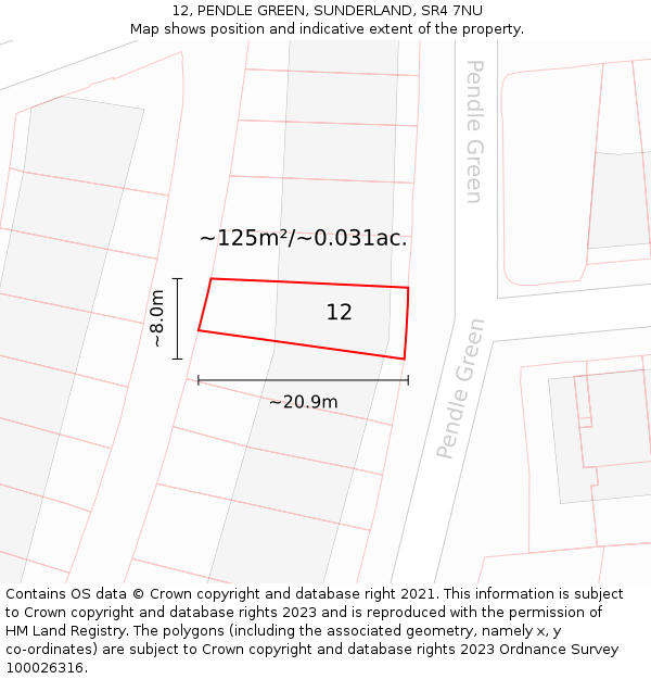 12, PENDLE GREEN, SUNDERLAND, SR4 7NU: Plot and title map