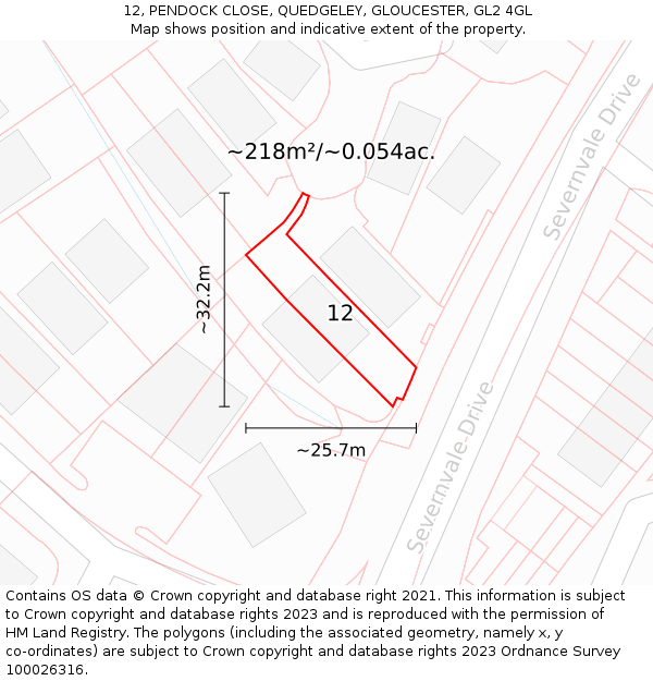 12, PENDOCK CLOSE, QUEDGELEY, GLOUCESTER, GL2 4GL: Plot and title map