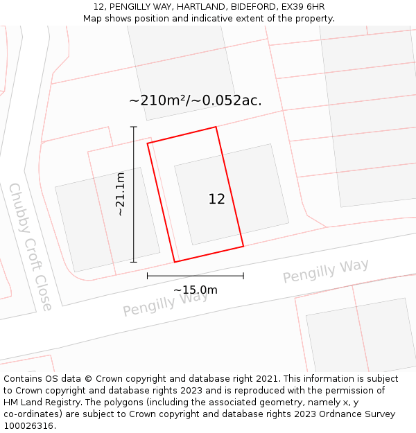 12, PENGILLY WAY, HARTLAND, BIDEFORD, EX39 6HR: Plot and title map