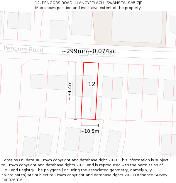 12, PENGORS ROAD, LLANGYFELACH, SWANSEA, SA5 7JE: Plot and title map