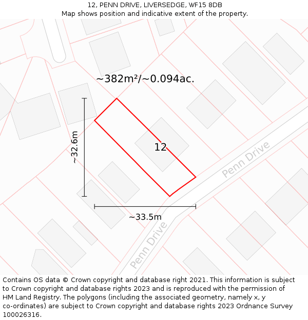 12, PENN DRIVE, LIVERSEDGE, WF15 8DB: Plot and title map