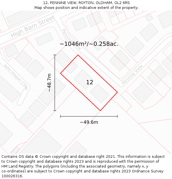12, PENNINE VIEW, ROYTON, OLDHAM, OL2 6RS: Plot and title map