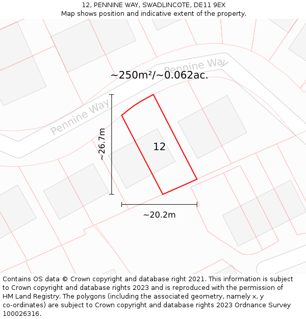 12, PENNINE WAY, SWADLINCOTE, DE11 9EX: Plot and title map