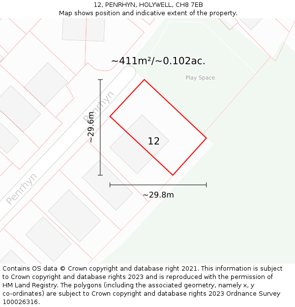 12, PENRHYN, HOLYWELL, CH8 7EB: Plot and title map