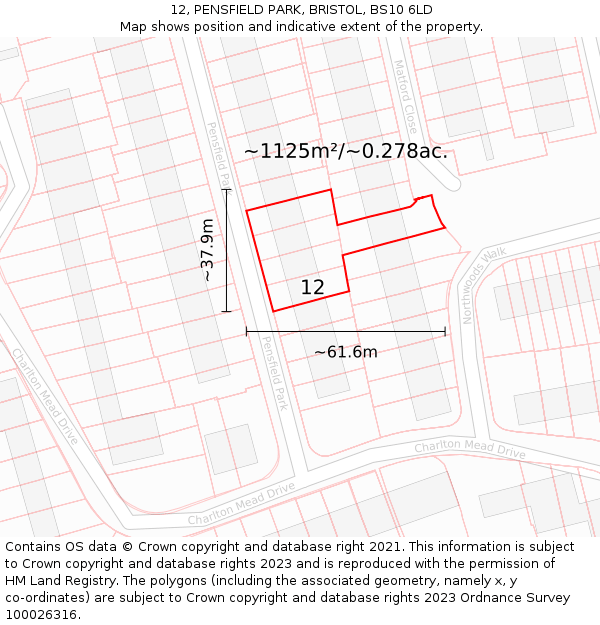 12, PENSFIELD PARK, BRISTOL, BS10 6LD: Plot and title map