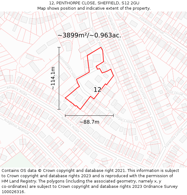 12, PENTHORPE CLOSE, SHEFFIELD, S12 2GU: Plot and title map