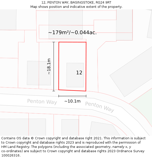 12, PENTON WAY, BASINGSTOKE, RG24 9RT: Plot and title map