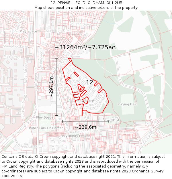 12, PENWELL FOLD, OLDHAM, OL1 2UB: Plot and title map