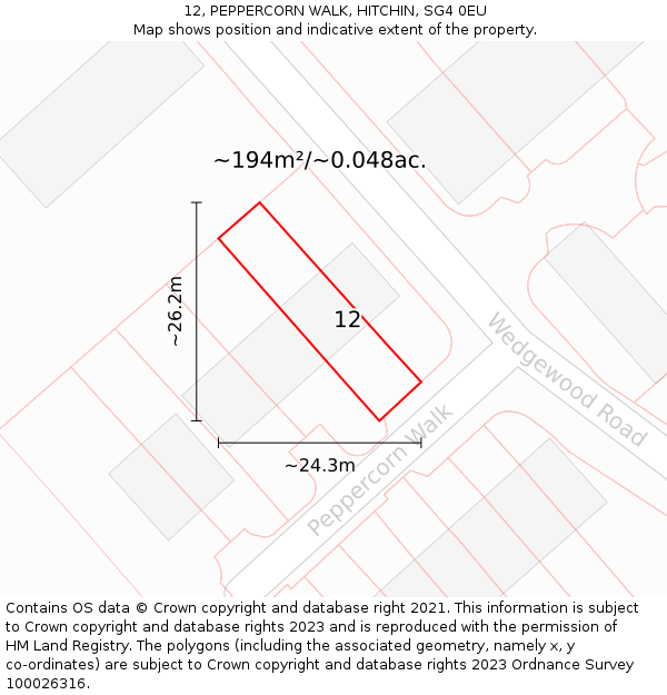 12, PEPPERCORN WALK, HITCHIN, SG4 0EU: Plot and title map