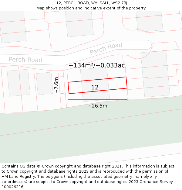 12, PERCH ROAD, WALSALL, WS2 7RJ: Plot and title map