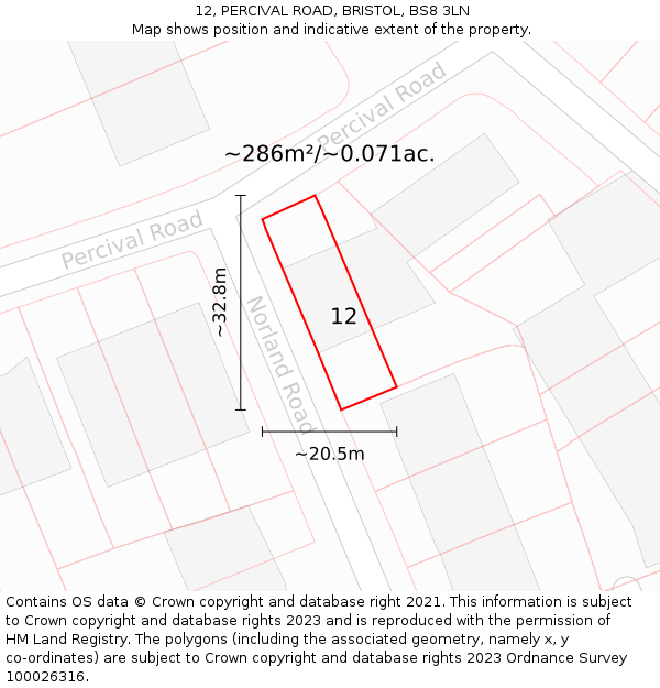 12, PERCIVAL ROAD, BRISTOL, BS8 3LN: Plot and title map