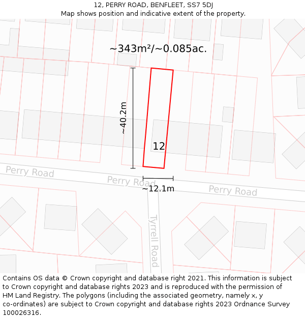 12, PERRY ROAD, BENFLEET, SS7 5DJ: Plot and title map