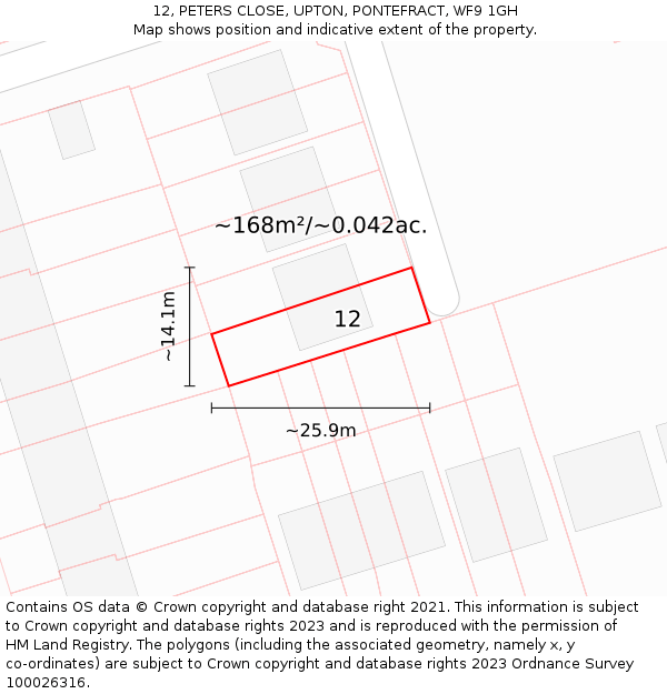 12, PETERS CLOSE, UPTON, PONTEFRACT, WF9 1GH: Plot and title map