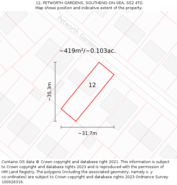 12, PETWORTH GARDENS, SOUTHEND-ON-SEA, SS2 4TG: Plot and title map