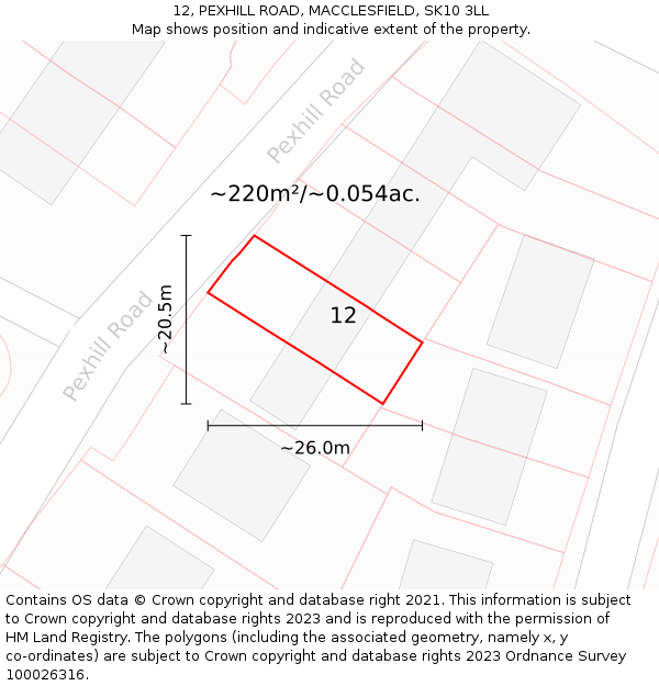 12, PEXHILL ROAD, MACCLESFIELD, SK10 3LL: Plot and title map