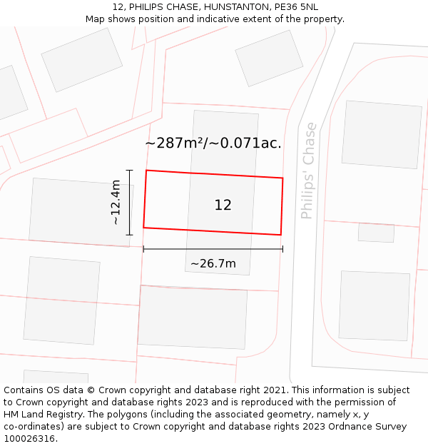 12, PHILIPS CHASE, HUNSTANTON, PE36 5NL: Plot and title map