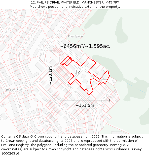 12, PHILIPS DRIVE, WHITEFIELD, MANCHESTER, M45 7PY: Plot and title map