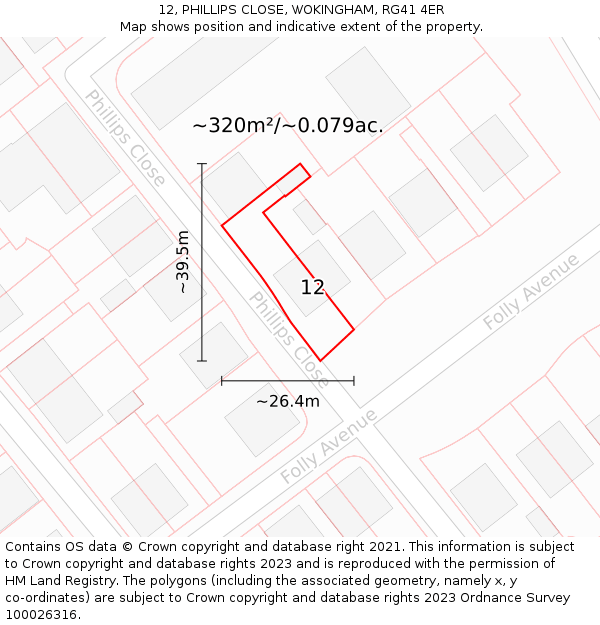 12, PHILLIPS CLOSE, WOKINGHAM, RG41 4ER: Plot and title map
