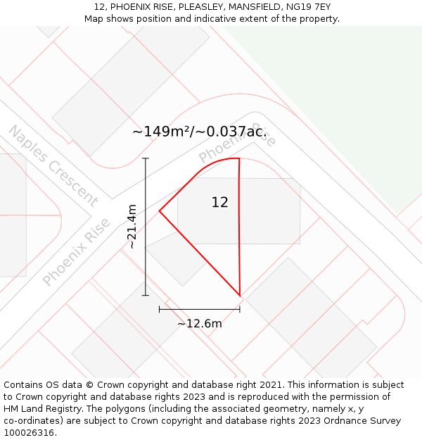 12, PHOENIX RISE, PLEASLEY, MANSFIELD, NG19 7EY: Plot and title map