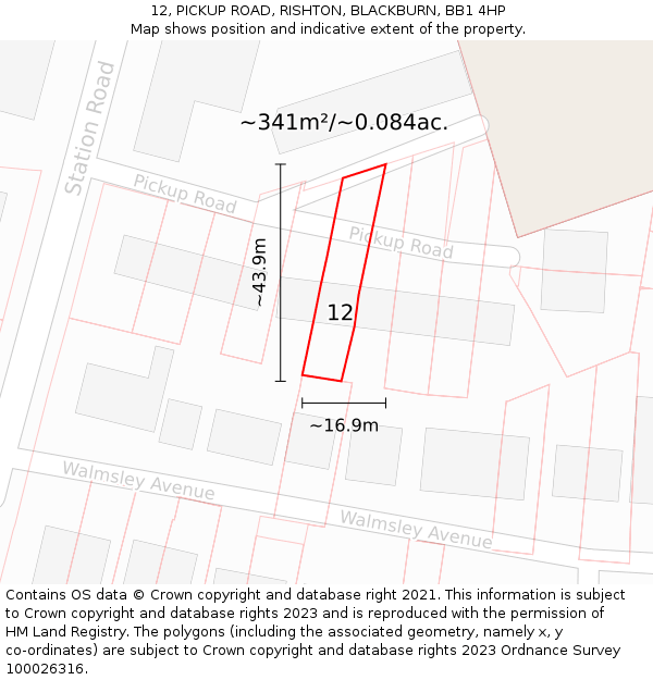 12, PICKUP ROAD, RISHTON, BLACKBURN, BB1 4HP: Plot and title map