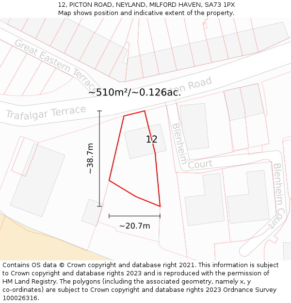 12, PICTON ROAD, NEYLAND, MILFORD HAVEN, SA73 1PX: Plot and title map