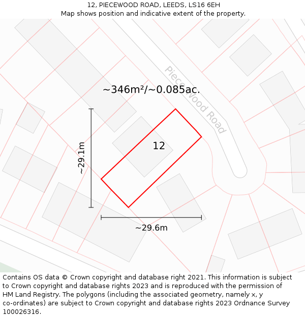 12, PIECEWOOD ROAD, LEEDS, LS16 6EH: Plot and title map