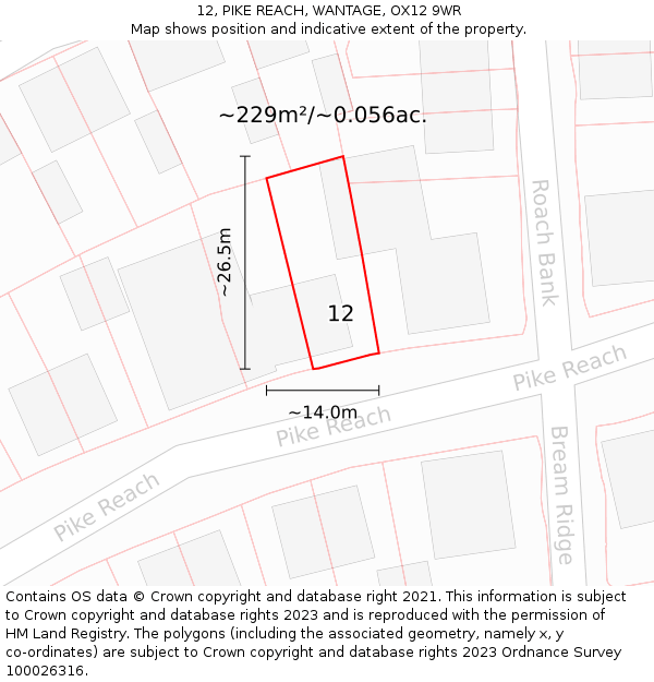 12, PIKE REACH, WANTAGE, OX12 9WR: Plot and title map