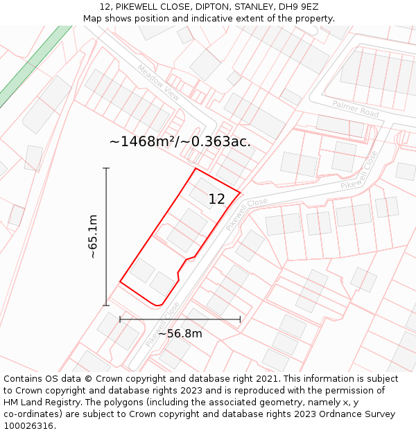 12, PIKEWELL CLOSE, DIPTON, STANLEY, DH9 9EZ: Plot and title map