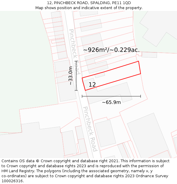 12, PINCHBECK ROAD, SPALDING, PE11 1QD: Plot and title map