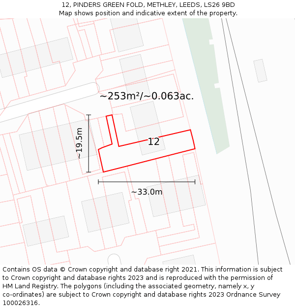 12, PINDERS GREEN FOLD, METHLEY, LEEDS, LS26 9BD: Plot and title map