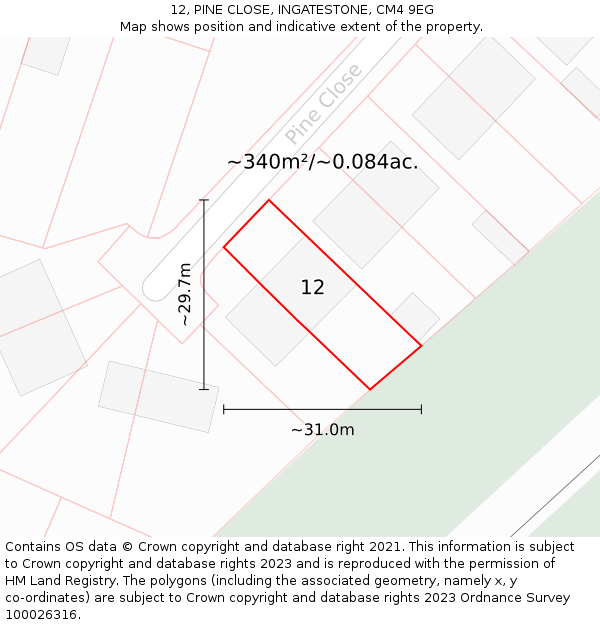 12, PINE CLOSE, INGATESTONE, CM4 9EG: Plot and title map