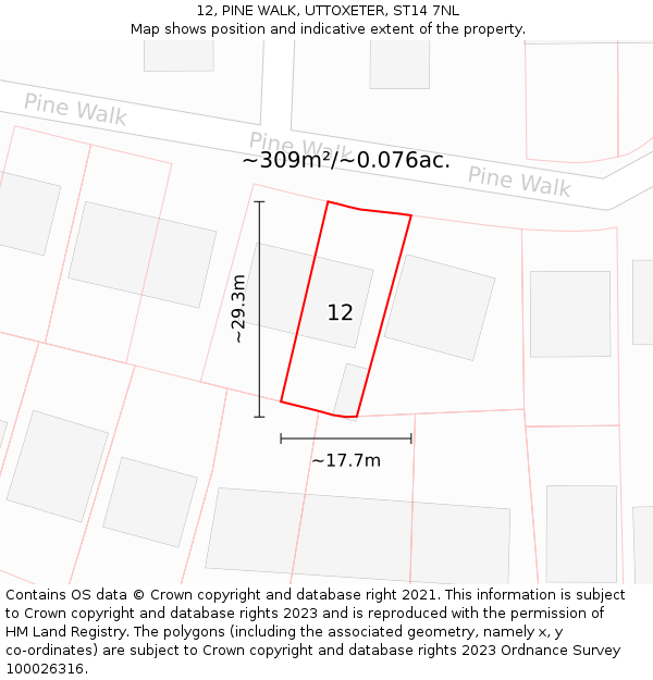12, PINE WALK, UTTOXETER, ST14 7NL: Plot and title map