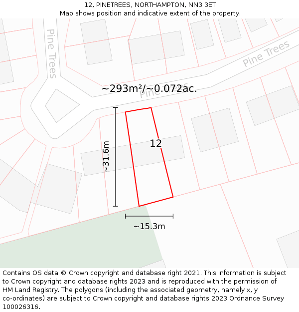12, PINETREES, NORTHAMPTON, NN3 3ET: Plot and title map