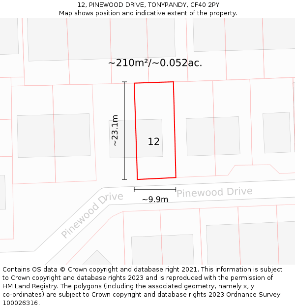 12, PINEWOOD DRIVE, TONYPANDY, CF40 2PY: Plot and title map