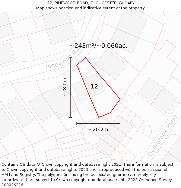 12, PINEWOOD ROAD, GLOUCESTER, GL2 4RY: Plot and title map