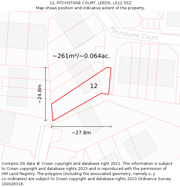 12, PITCHSTONE COURT, LEEDS, LS12 5SZ: Plot and title map