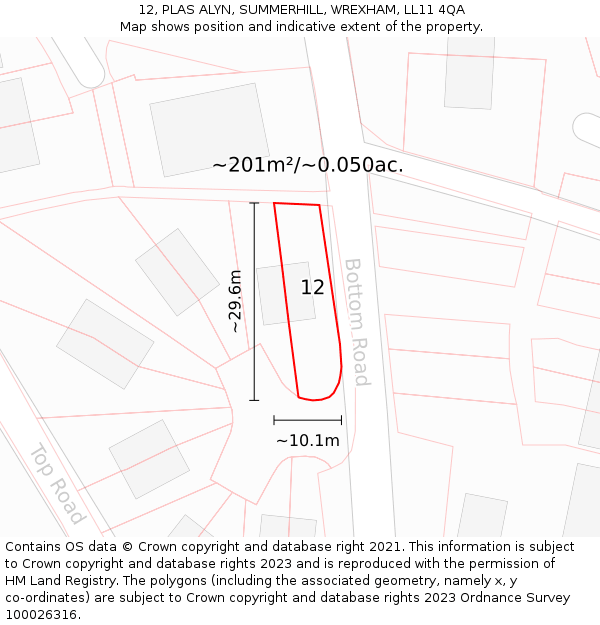 12, PLAS ALYN, SUMMERHILL, WREXHAM, LL11 4QA: Plot and title map