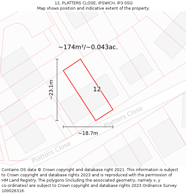 12, PLATTERS CLOSE, IPSWICH, IP3 0SG: Plot and title map