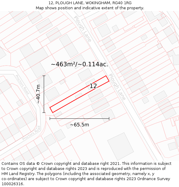 12, PLOUGH LANE, WOKINGHAM, RG40 1RG: Plot and title map