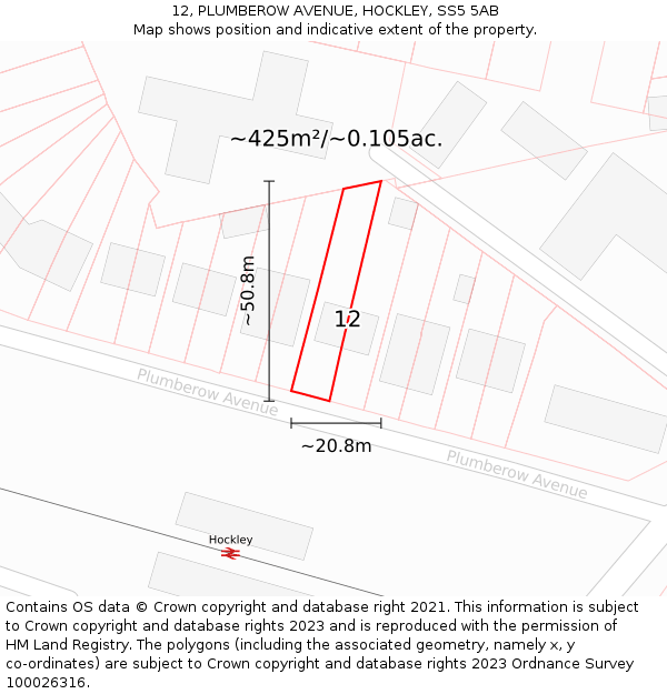 12, PLUMBEROW AVENUE, HOCKLEY, SS5 5AB: Plot and title map